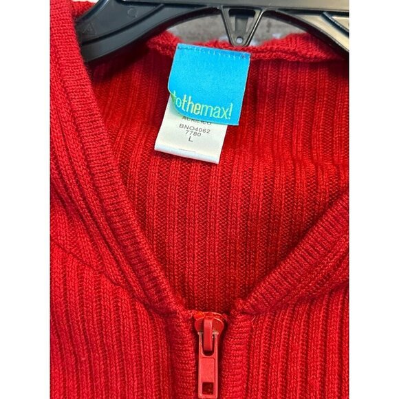 To The Max! Red Ribbed Knit Zip-Up Hoodie Sweater Size L - Picture 2 of 3